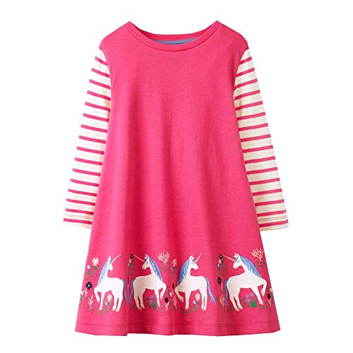 VIKITA Mädchen Baumwolle Langarm Streifen Tiere T-Shirt Kleid EINWEG JM7778 5T von VIKITA