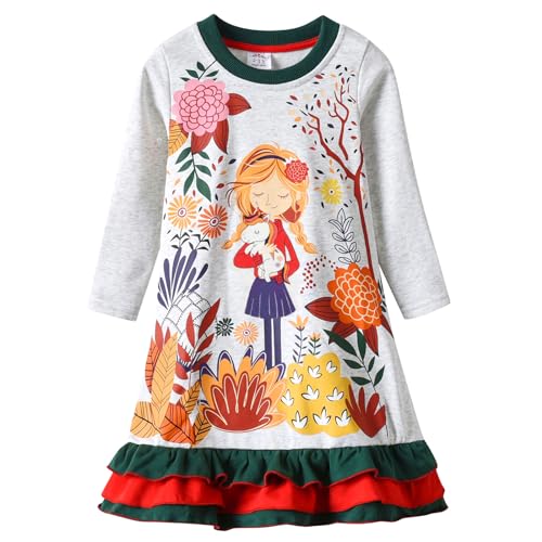 VIKITA Mädchen Baumwolle Langarm Streifen Tiere T-Shirt Kleid EINWEG LH3663 8T von VIKITA