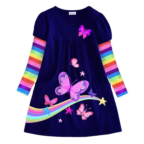 VIKITA Mädchen Baumwolle Langarm Streifen Tiere T-Shirt Kleid EINWEG LH4311 10T von VIKITA