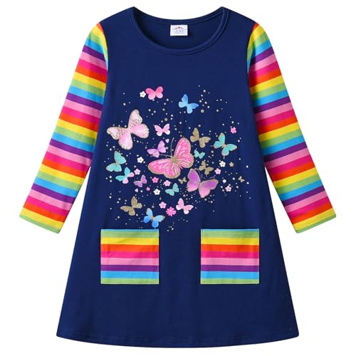 VIKITA Mädchen Baumwolle Langarm Streifen Tiere T-Shirt Kleid EINWEG LH7125 12T von VIKITA