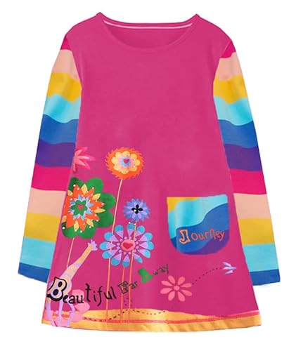 VIKITA Mädchen Baumwolle Langarm Streifen Tiere T-Shirt Kleid EINWEG LH7666 4T von VIKITA