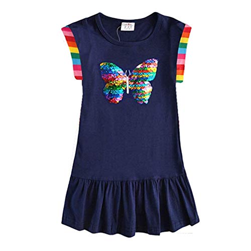 VIKITA Mädchen Kleider Kurzarm Baumwolle Kinder Kleid Süßes Muster SH5880 4T von VIKITA