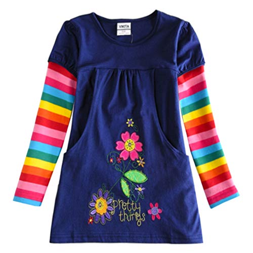 VIKITA Mädchen Blumen Langarm Baumwolle Kleid EINWEG H5802LONG 3T von VIKITA