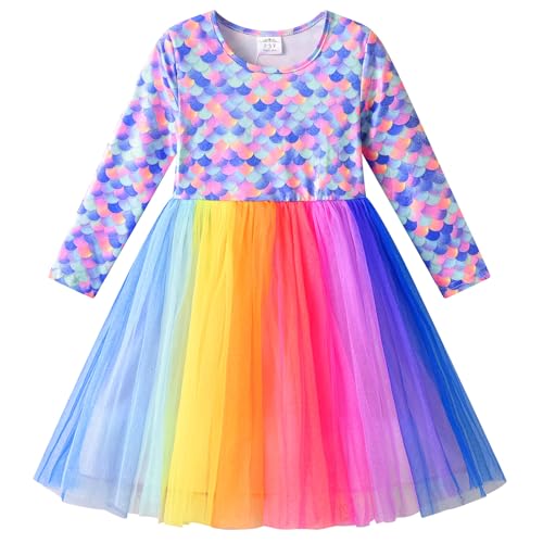 VIKITA Mädchen Kleid Meerjungfrau Regenbogen Tüll Prinzessin Geburtstag Party Hochzeit Kinder Kleider LH8307Mehrfarbig 4-5Jahre von VIKITA
