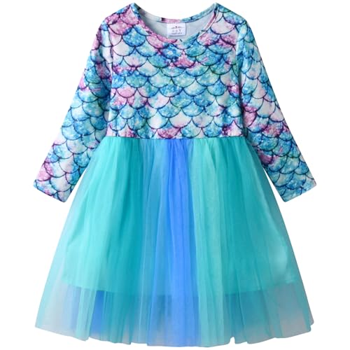 VIKITA Mädchen Kleid Meerjungfrau Regenbogen Tüll Prinzessin Geburtstag Party Hochzeit Kinder Kleider LH8311 Grün 7-8Jahre von VIKITA