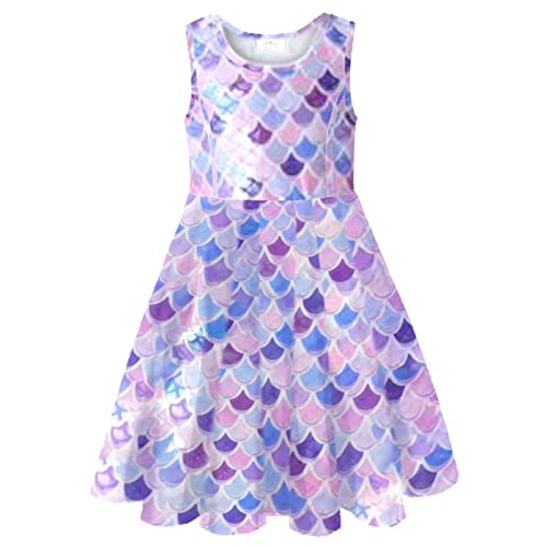 VIKITA Mädchen Kleid Sommerkleid Kinder Kleider Meerjungfrau Ärmellos JX0982 7-8 Jahre von VIKITA