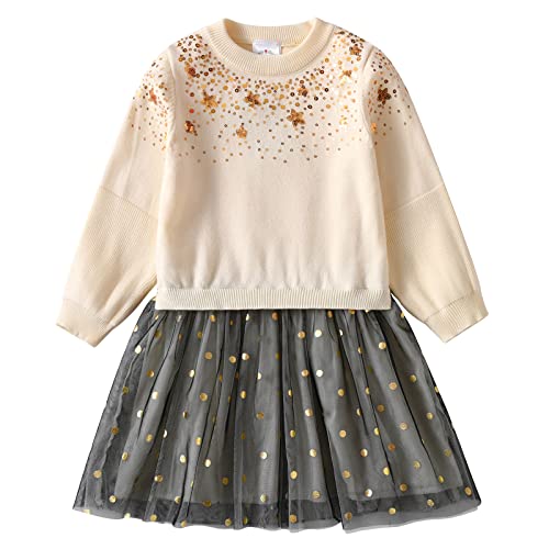 VIKITA Mädchen Kleider Baumwolle Langarm Pullover Kleid Winter SWQ3006, 7-8 Jahre (128cm) von VIKITA