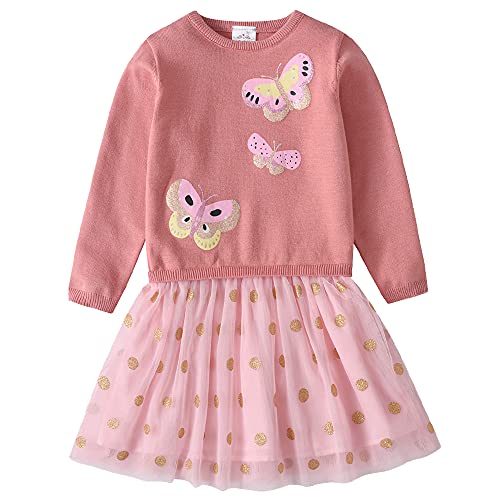 VIKITA Mädchen Kleider Baumwolle Langarm Pullover Kleid Winter SWQ3011, 7-8 Jahre (128cm) von VIKITA