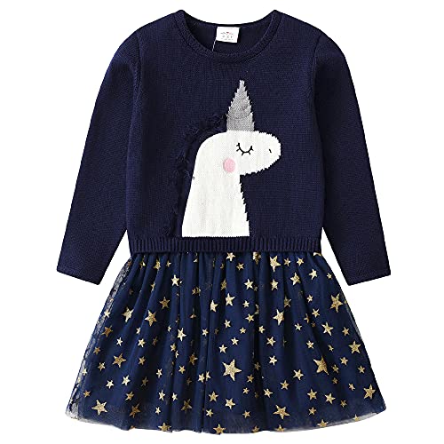 VIKITA Mädchen Kleider Baumwolle Langarm Pullover Kleid Winter SWQ3013, 6-7 Jahre (122cm) von VIKITA
