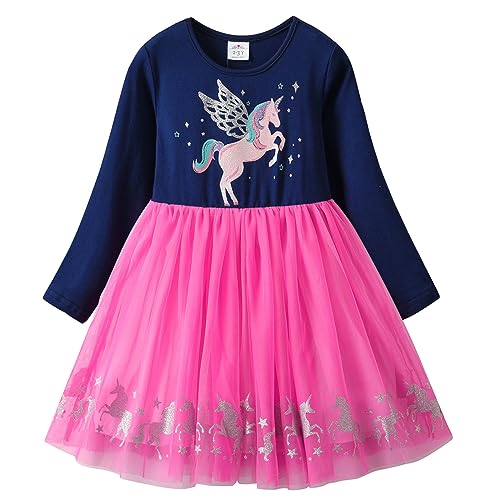 VIKITA Mädchen Kleider Einhorn Kleid Langarm Prinzessin Tüll Party Festlich Kleid LH2110 3T von VIKITA