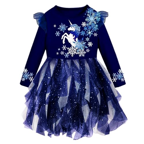 VIKITA Mädchen Kleider Einhorn Kleid Langarm Prinzessin Tüll Party Festlich Kleid LH2302 10T von VIKITA