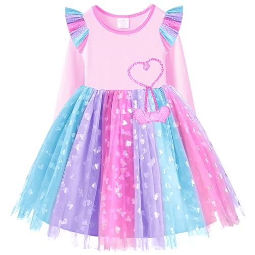 VIKITA Mädchen Kleider Einhorn Kleid Langarm Prinzessin Tüll Party Festlich Kleid LH4824 5T von VIKITA