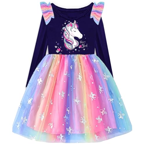 VIKITA Mädchen Kleider Einhorn Kleid Langarm Prinzessin Tüll Party Festlich Kleid LH4872 3T von VIKITA
