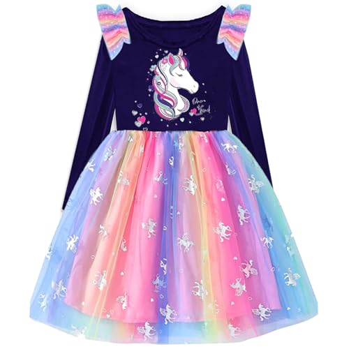 VIKITA Mädchen Kleider Einhorn Kleid Langarm Prinzessin Tüll Party Festlich Kleid LH4872 5T von VIKITA