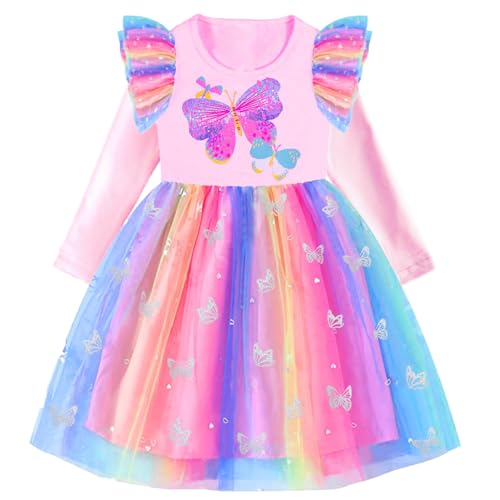 VIKITA Mädchen Kleider Einhorn Kleid Langarm Prinzessin Tüll Party Festlich Kleid LH4879 6T von VIKITA