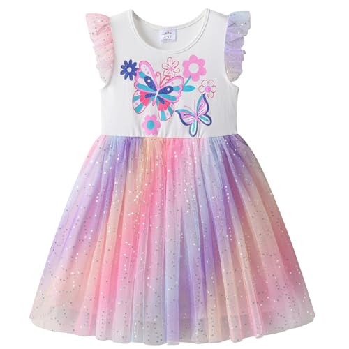 VIKITA Mädchen Kleider Einhorn Kleid Ohne Arm Prinzessin Tüll Party Festlich Kleid SH4853 4T von VIKITA