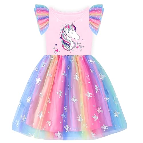 VIKITA Mädchen Kleider Einhorn Kleid Ohne Arm Prinzessin Tüll Party Festlich Kleid SH4871 10T von VIKITA