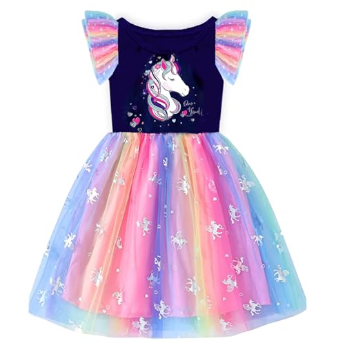 VIKITA Mädchen Kleider Einhorn Kleid Ohne Arm Prinzessin Tüll Party Festlich Kleid SH4872 10T von VIKITA