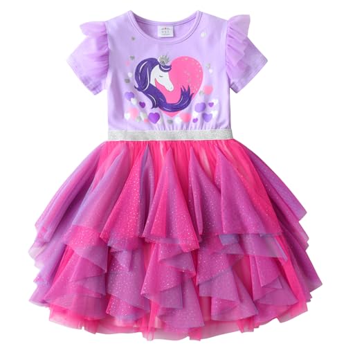 VIKITA Mädchen Kleider Einhorn Kleid Ohne Arm Prinzessin Tüll Party Festlich Kleid SH4875 10T von VIKITA