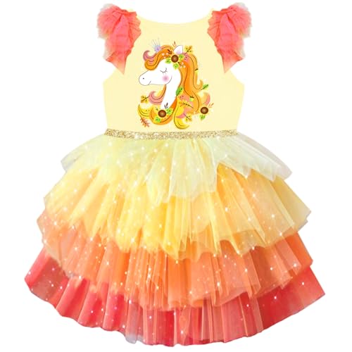 VIKITA Mädchen Kleider Einhorn Kleid Ohne Arm Prinzessin Tüll Party Festlich Kleid SH4877 10T von VIKITA