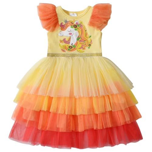 VIKITA Mädchen Kleider Einhorn Kleid Ohne Arm Prinzessin Tüll Party Festlich Kleid SH4877 5T von VIKITA