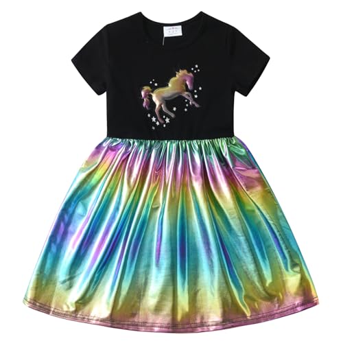 VIKITA Mädchen Kleider Kurzarm Baumwolle Kinder Kleid Süßes Muster SH5756 5T von VIKITA