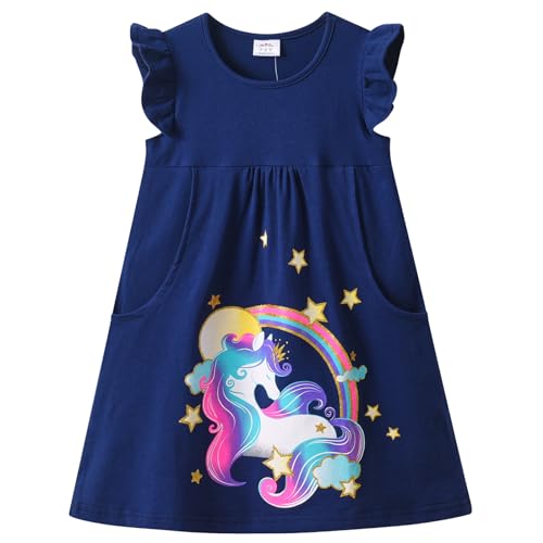 VIKITA Mädchen Kleider Kurzarm Baumwolle Kinder Kleid Süßes Muster SH8202 12T von VIKITA