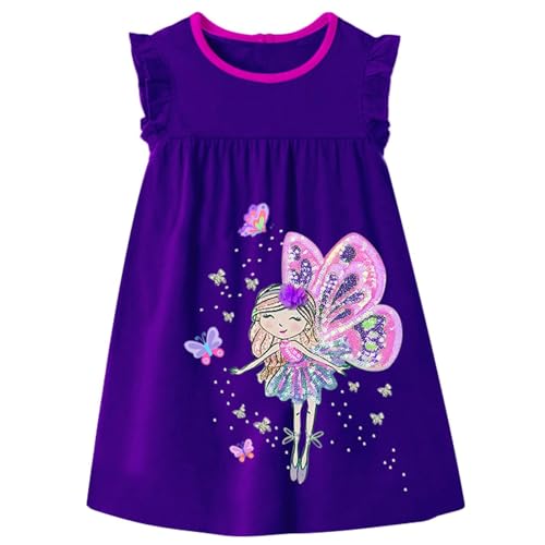 VIKITA Mädchen Kleider Kurzarm Baumwolle Kinder Kleid Süßes Muster SH8204 12T von VIKITA