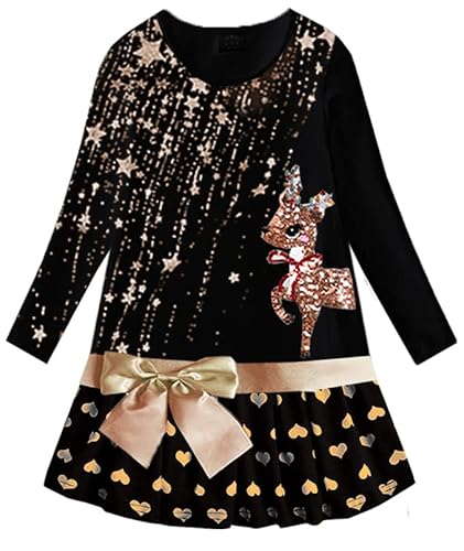 VIKITA Mädchen Kleider Langarm Baumwolle Kinder Kleid Süßes Muster LH3664 5T von VIKITA