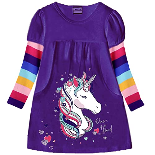 VIKITA Mädchen Kleider Langarm Baumwolle Kinder Kleid Süßes Muster LH5807 3T von VIKITA