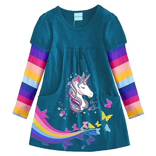 VIKITA Mädchen Kleider Langarm Baumwolle Kinder Kleid Süßes Muster LH5817 3T von VIKITA
