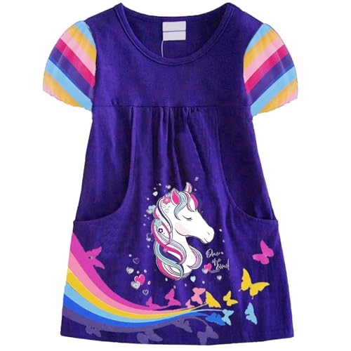 VIKITA Mädchen Kleider Streifen Kurzarm Baumwolle Frühling Sommer T-Shirt Kleid Sh5807, 11-12 Jahre (150cm) von VIKITA