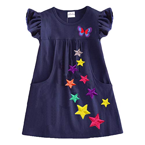 VIKITA Mädchen Kleider Streifen Kurzarm Baumwolle Frühling Sommer T-Shirt Kleid Sh5808, 9-10 Jahre (140cm) von VIKITA