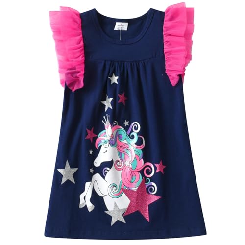 VIKITA Mädchen Kleider Streifen Kurzarm Baumwolle Frühling Sommer T-Shirt Kleid Sh5810, 2-3 Jahre (98cm) von VIKITA