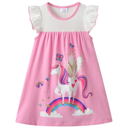 VIKITA Mädchen Kleider Streifen Kurzarm Baumwolle Frühling Sommer T-Shirt Kleid Sh5824, 9-10 Jahre (140cm) von VIKITA