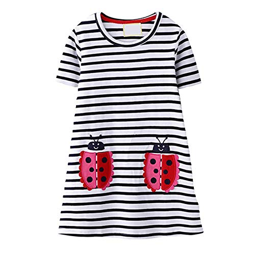 VIKITA Mädchen Kleider Streifen Kurzarm Baumwolle Frühling Sommer T-Shirt Kleid Sh7002, 3-4 Jahre (104cm) von VIKITA