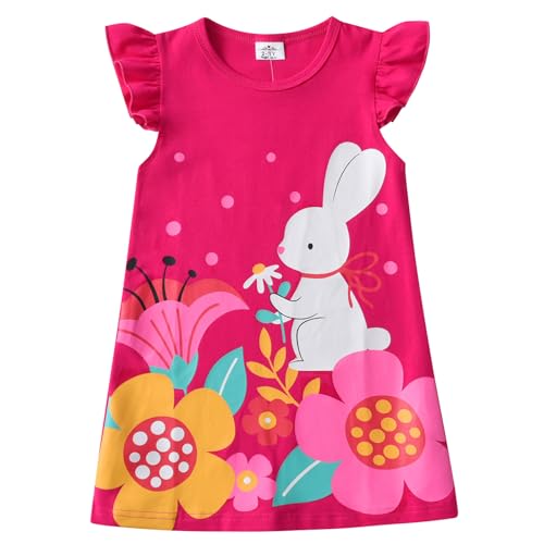 VIKITA Mädchen Kleider Streifen Kurzarm Baumwolle Frühling Sommer T-Shirt Kleid Sh7612, 3-4 Jahre (104cm) von VIKITA