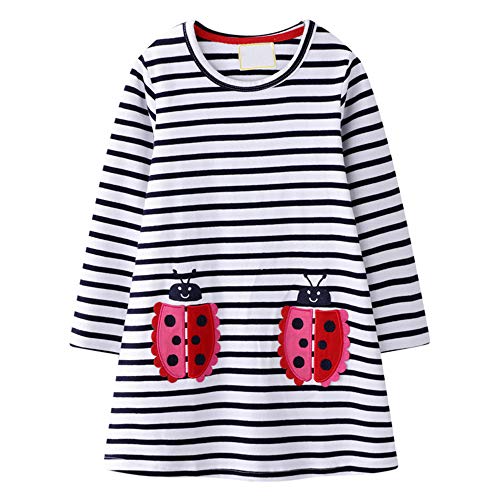 VIKITA Mädchen Kleider Streifen Langarm Baumwolle Herbst Winter T-Shirt Kleid M7002, 3-4 Jahre (104cm) von VIKITA