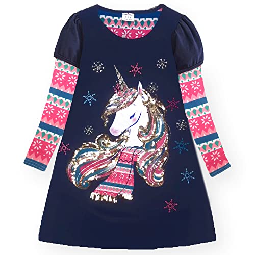 VIKITA Mädchen Kleider Streifen Langarm Baumwolle Herbst Winter T-Shirt Kleid LH0810, 11-12 Jahre (150cm) von VIKITA