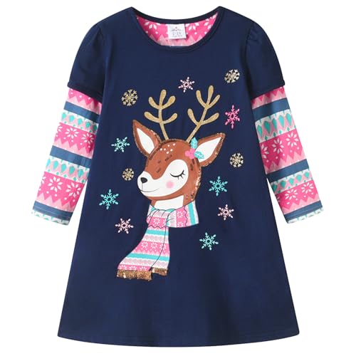 VIKITA Mädchen Kleider Streifen Langarm Baumwolle Herbst Winter T-Shirt Kleid LH6812, 6-7 Jahre (122cm) von VIKITA