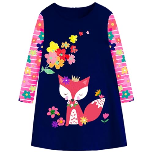 VIKITA Mädchen Kleider Streifen Langarm Baumwolle Herbst Winter T-Shirt Kleid LH7611, 4-5 Jahre (110cm) von VIKITA