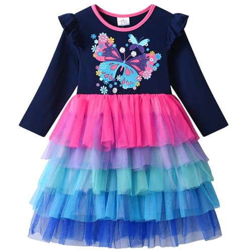 VIKITA Mädchen Kleider Winterkleid Blume Baumwolle Lässige Kinderkleidung Gr.92-128 LH2319 10T von VIKITA