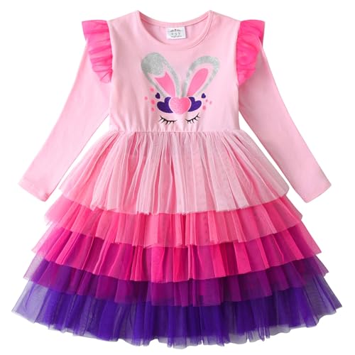 VIKITA Mädchen Kleider Winterkleid Blume Baumwolle Lässige Kinderkleidung Gr.92-128 LH4116 4T von VIKITA