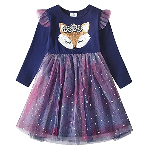 VIKITA Mädchen Kleider Winterkleid Blume Baumwolle Lässige Kinderkleidung Gr.92-128 LH4783 7T von VIKITA