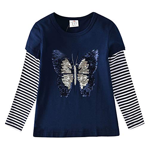VIKITA Mädchen Langarm Baumwolle T-Shirt Top,2-3 Jahre,L5760blau von VIKITA