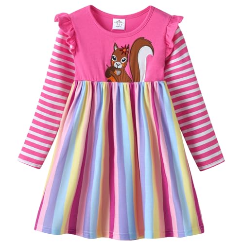 VIKITA Mädchen Polyester Cartoon Blumen Langarm Kleid EINWEG Lh5822 5-6 Jahre(116cm) von VIKITA