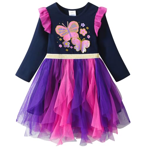 VIKITA Mädchen Prinzessin Kleider Baumwolle Tüll Festzug Party Hochzeit Kleid Gr.86-128 LH2318 7T von VIKITA