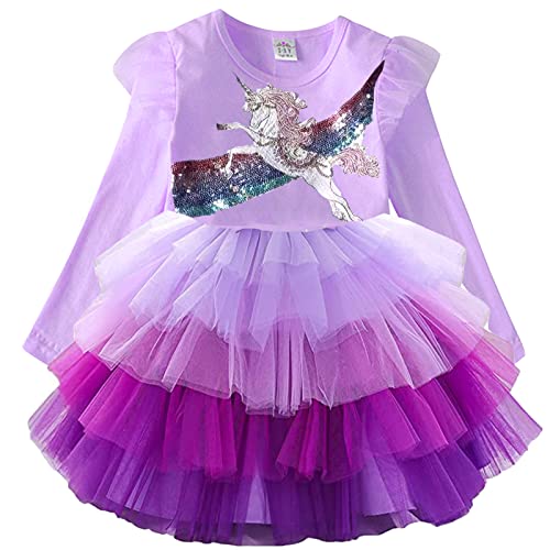 VIKITA Mädchen Prinzessin Kleider Baumwolle Tüll Festzug Party Hochzeit Kleid Gr.86-128 LH4019 8T von VIKITA