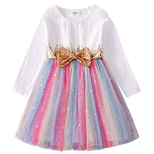 VIKITA Mädchen Prinzessin Kleider Baumwolle Tüll Festzug Party Hochzeit Kleid Gr.86-128 LH4868Weiß 6T von VIKITA