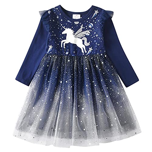 VIKITA Mädchen Prinzessin Kleider Baumwolle Tüll Festzug Party Hochzeit Kleid Gr.86-128 LH4989 7T von VIKITA